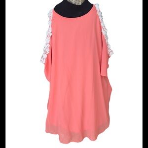Women’s Summer Chiffon Lace Polyester/Cotton Dress. Coral/Orange. Flow sleeve